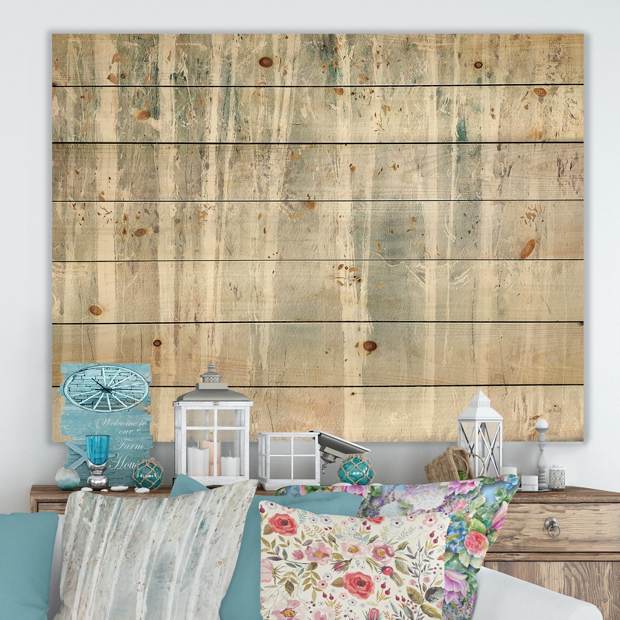 Designart 'Abstract A Woodland Walk into the Forest III' Modern Farmhouse Print on Natural Pine Wood