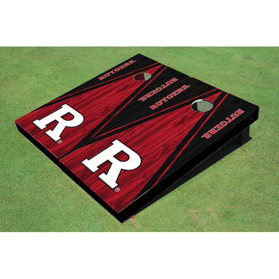 Rutgers University Red and Black Matching Wood Look Triangle Cornhole Boards