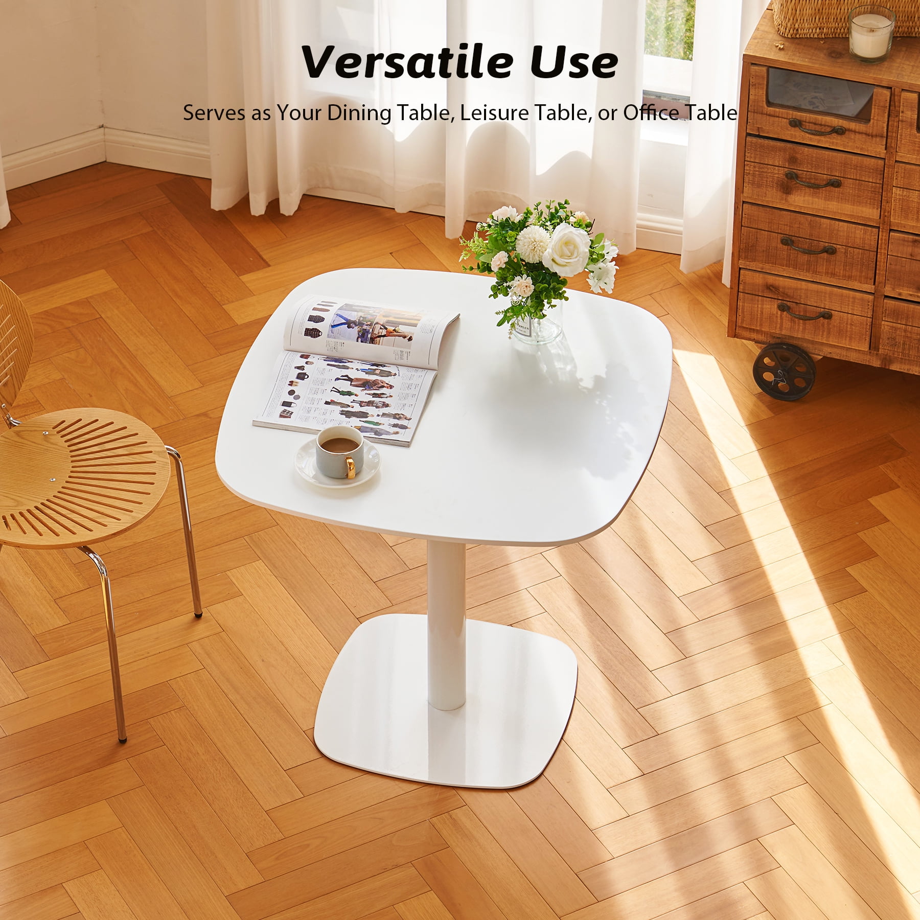 32" Tulip Table Small Pedestal Table for 4 Modern Square Dining Room Table White