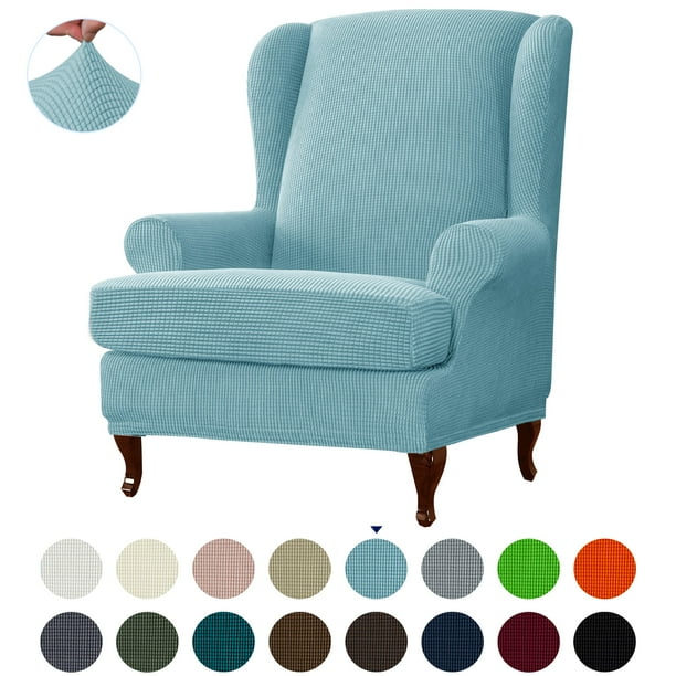 Subtrex Stretch 2 Piece Textured Grid Wingback Chair Slipcover Light Blue Walmart Com Walmart Com
