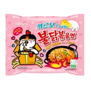 Samyang Buldak CARBO (Carbonara) Hot Chicken Flavor Ramen Stir-Fried with Wooden Chopsticks 4.94 Oz. (Pack of 2)