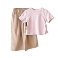 thumbnail image 2 of Bixock Toddler Girls Cotton Shorts Sleeve Set,Cute 2 Piece Outfit,Girls Cotton Slim Short Sleeve Crew Neck Top Wide Leg Pants 2 Piece Soft Casual Set for Older Kids Clothings, 2 of 5