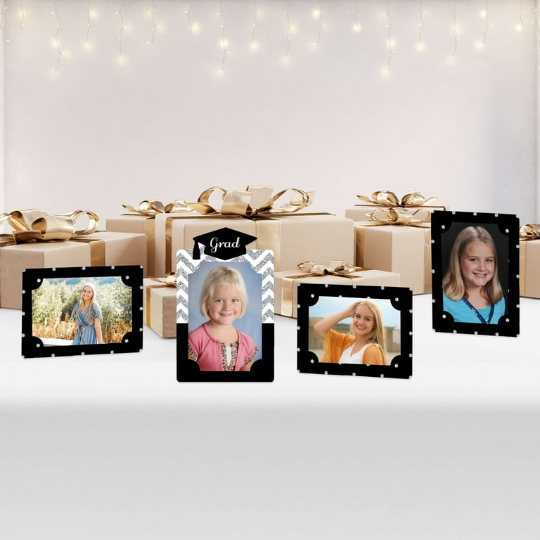Big Dot of Happiness Silver Graduation Party Centerpieces - 4x6 Picture  Display - Paper Photo Frames - Set of 12