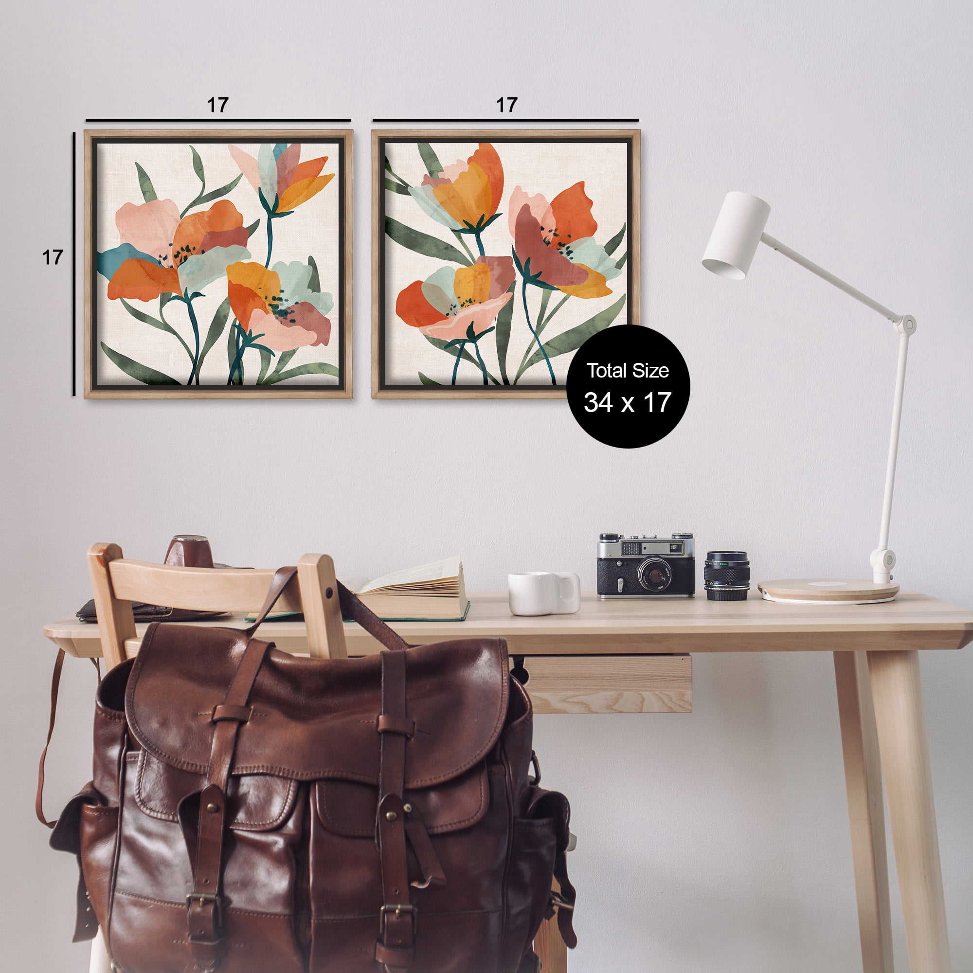 Stupell Industries Summer Bouquet Modern Abstract Botanical & Floral Painting Brown Floater Framed Canvas Art Print Wall Art, 18 x 18, Set of 2