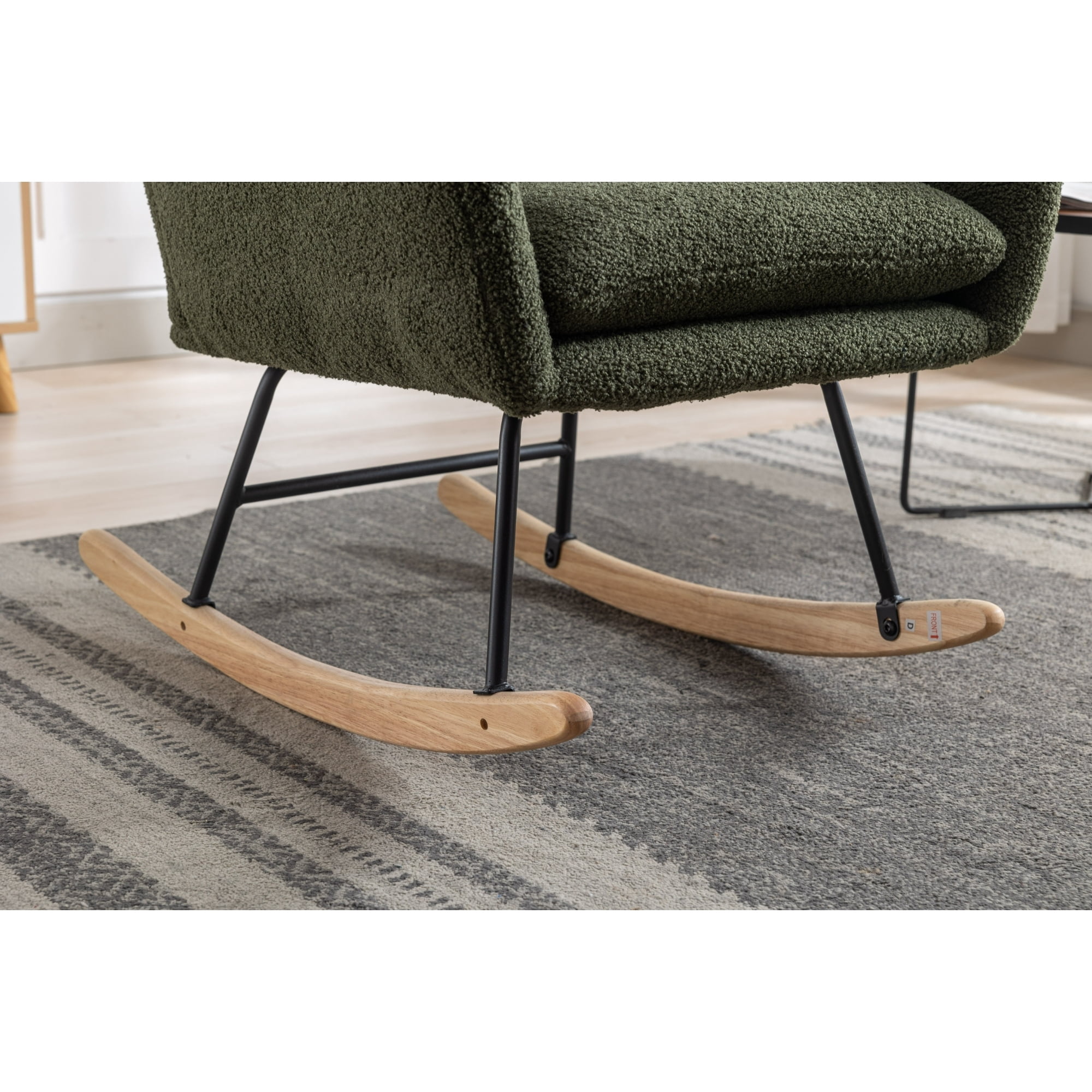 Leumius Nursery Rocking Chair, 35.5" Teddy Fabric Upholstered Glider Rocker with High Backrest, Modern Rocking Accent Chairs Comfy Side Chair for Nursery, Bedroom, Living Room,Dark Green