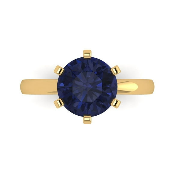 Solitaire Engagement Ring for Women - 3ct Simulated Blue Sapphire in 18K Yellow Gold Promise Ring