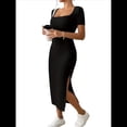 thumbnail image 1 of Vestido de Verano 2025 para Mujer, Ajustado, de Corta, Acanalado, con Abertura Lateral, de Punto y Cuello Cuadrado Negro S, 1 of 8