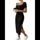 thumbnail image 1 of Vestido de Verano 2025 para Mujer, Ajustado, de Corta, Acanalado, con Abertura Lateral, de Punto y Cuello Cuadrado Negro L, 1 of 8
