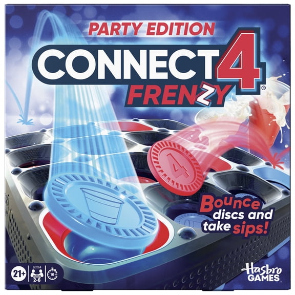 Connect 4 Frenzy Party Edition Game for Adults, Bounce Discs and Take Sips,  Summer Travel Games, Vacation & Road Trip Activities, Ages 21 