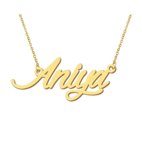 HUAN XUN 18k Gold Plated Aniya Name Necklace Stainless Steel Nameplate Necklaces for Womens Mens Mother Day Christmas Jewelry Gift