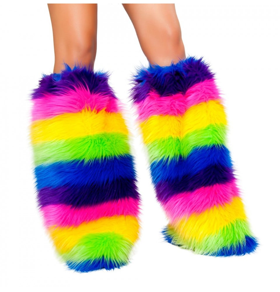 Rainbow Fur Leg Warmers