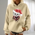 thumbnail image 2 of IROINNID Women's Long Sleeve Hoodie Mid-Length Print Comfy Pocket Shirt Pullover, Beige, 2 of 6
