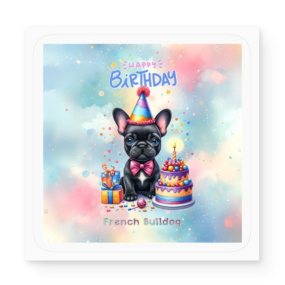 Happy Birthday Cute Puppy French Bulldog with Cake Gifts Party Hat Vinyl Sticker Dog Lover Gifts Waterproof Decal Art Decor - 00029