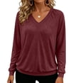 thumbnail image 2 of Otntypg Womens V Neck Long Sleeve Shirts Lightweight Banded Bottom Tops Fall Dressy Casual Loose Fit Cozy Tunic Blouses, 2 of 10