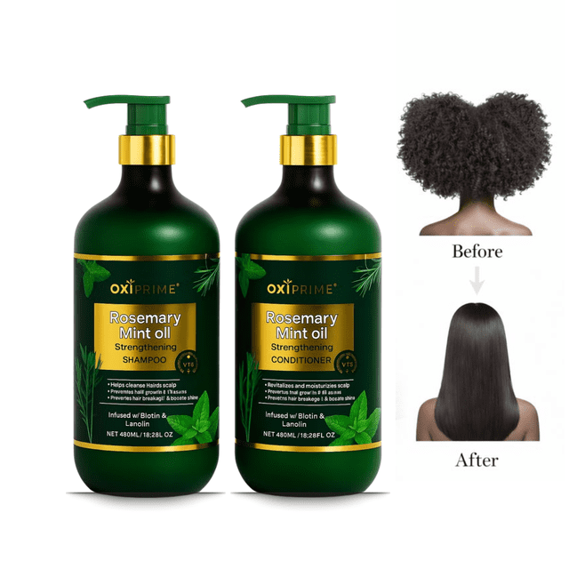Shampoo y Acondicionador Rosemary Mint Oil 2 Piezas, 800 ml para Crecimiento Capilar, Fortalecimiento e Hidratación Profunda, Reduce Caída, Repara Daño, Controla Frizz y Aporta Brillo Intenso