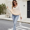 thumbnail image 5 of SWSMCLT Women's Billowy Pullover Sweater Casual Elegant Date Deep V Neck Convertible Batwing Sleeve Knit Knitwear Apricot Small-X-Large, 5 of 5