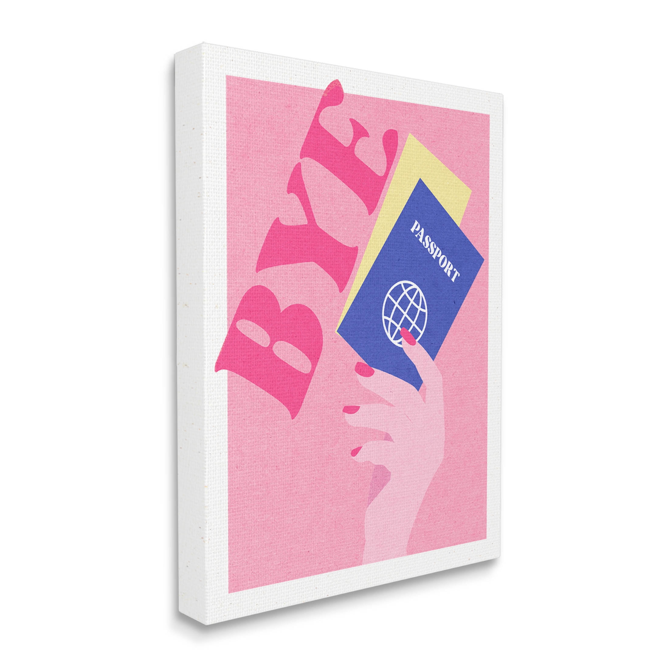 Stupell Industries Bye Holding Travel Passport Graphic Art Gallery Wrapped Canvas Print Wall Art, Design by Daphne Polselli