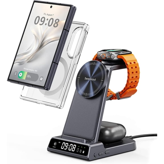 Magnetic Charger for Samsung S26 Ultra, Wireless Charging Station for Galaxy S26/S25/S24/S23 Series, Z Fold/Z Flip Series, for Galaxy Watch 8/8 Classic/Ultra/7/6/5, Galaxy Buds 3 Pro/3 (No Adapter)