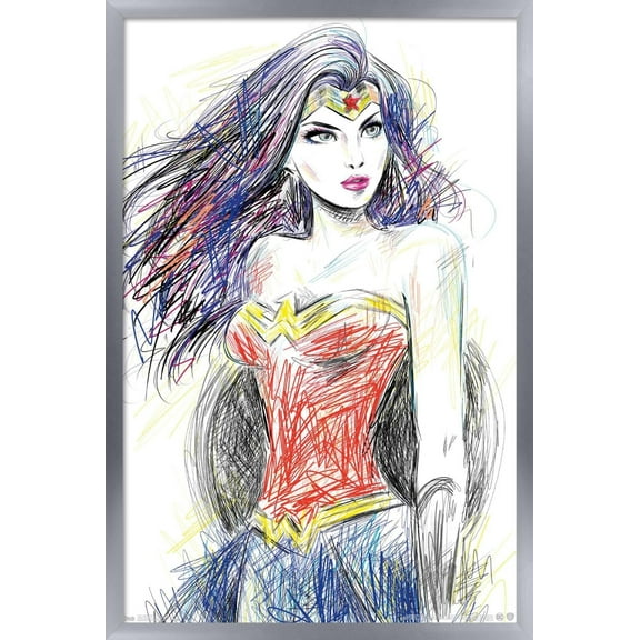 DC Comics - Wonder Woman - Sketch Wall Poster, 14.725" x 22.375", Framed