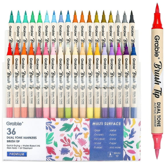 Grabie 72 Colors Acrylic Paint Markers, Soft Brush Tip Acrylic Markers Set, Paint Pens for Wood, Fabric, Canvas, Glass, Stone, Canvas, Rock Painting and DIY Crafts Art Supplies