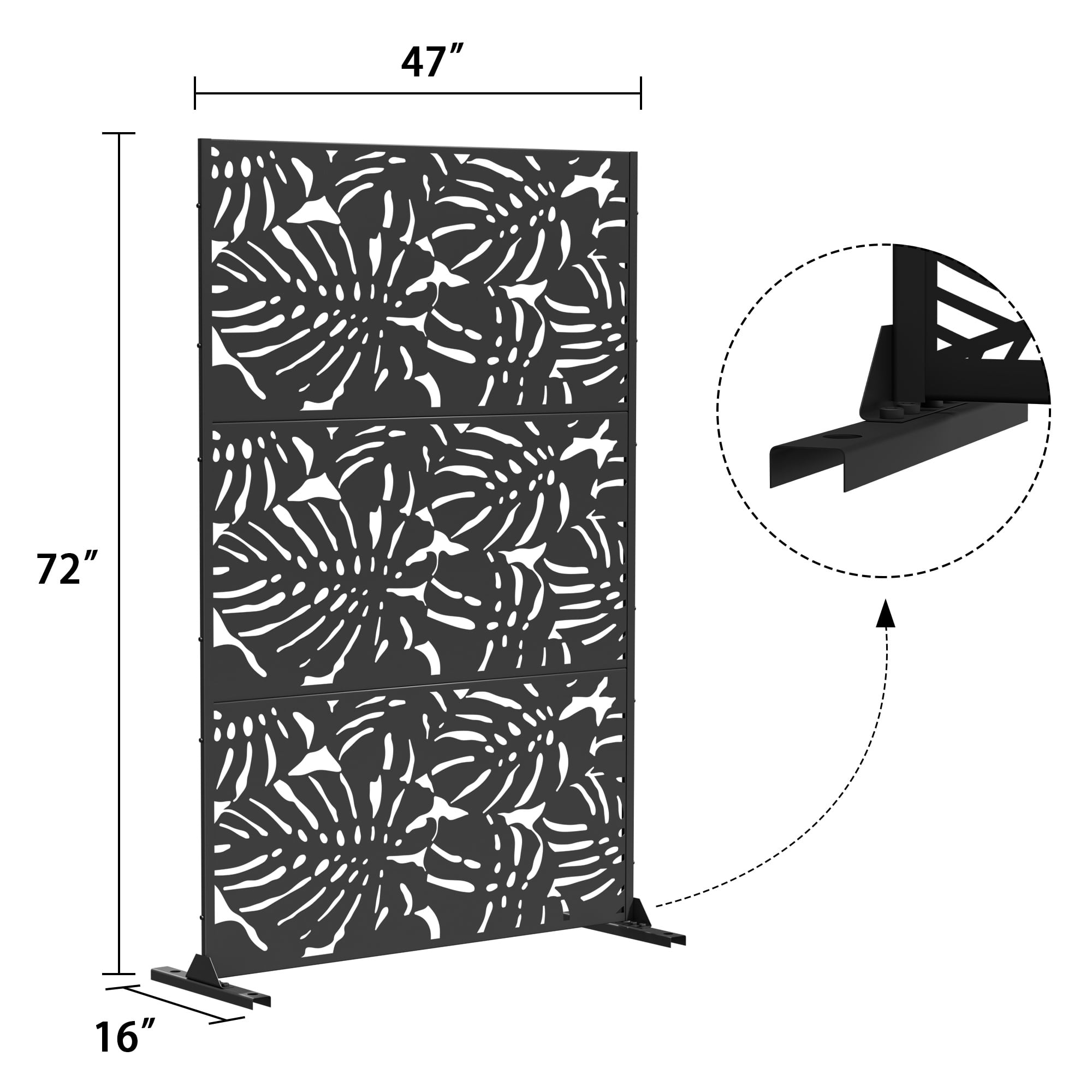 72"x47" Outdoor Privacy Screen with Stand Metal Balcony Decorative Screen,Black