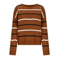 thumbnail image 4 of Fznquz Sweaters for Curvy Women Knitted Crewneck Striped Sweaters Casual Long Sleeve Brown Winter Clothes, 4 of 8