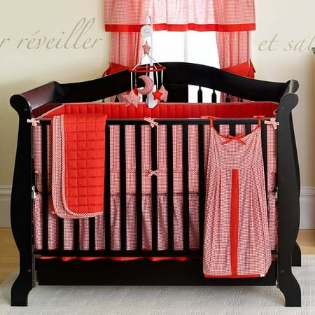 Seed Sprout Gingham Crib Bedding, 3-Piece Set, Red