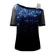 thumbnail image 3 of Gibobby Playera TéRmica Ligera Top de para mujer, camisas con hombros descubiertos, blusa elegante estampada de manga corta con sexi, blusa holgada（Azul， XL), 3 of 5