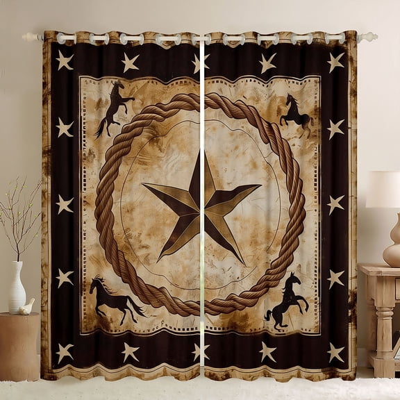 Manfei Vintage Western Stars Blackout Curtains,Boho Wild Horse Window Curtains Pack of 2 (38x45 Each),Cream Brown
