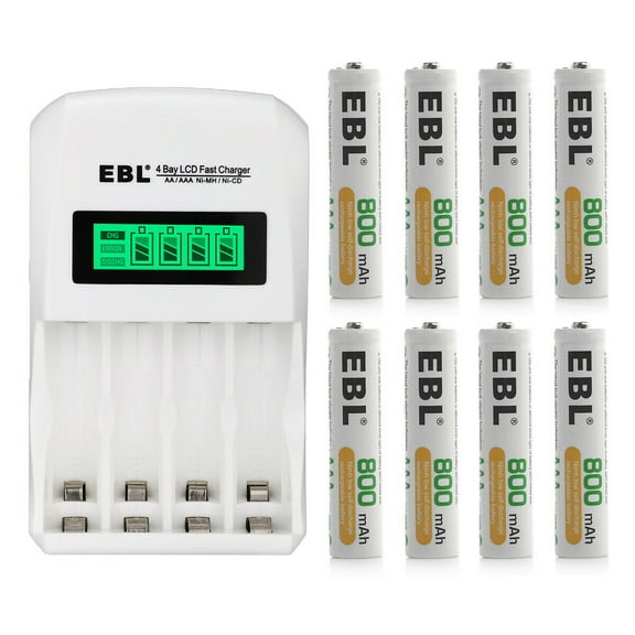 EBL Rechargeable AAA Batteries 800mAh (8 Pack) with Smart LCD Individual AA/AAA Rechargeable Battery Charger