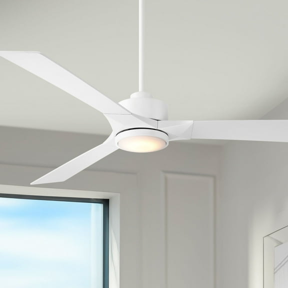 56" Casa Vieja Kali Matte White LED Damp Ceiling Fan with Remote