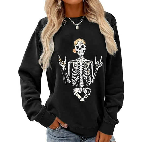 Skeleton Print Halloween Spooky Season Shirt Long Sleeve Shirt For Women