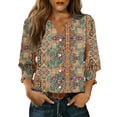 thumbnail image 1 of Camisas de Cuello de la Tripulación de Manga Corta para las Mujeres en V-Cuello Botón Arriba Cardigan 3/4 Manga Chaqueta Blusa, Cuello de la Tripulación de Manga Larga No Incluido, 1 of 6