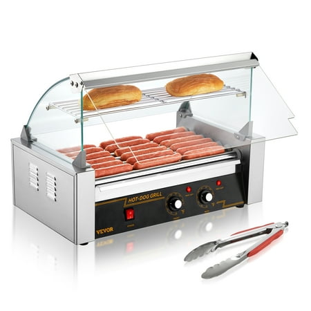 

BENTISM Electric 18 Hot Dog 7 Roller Grill Cooker Machine Backsplash & Shelf 1050W