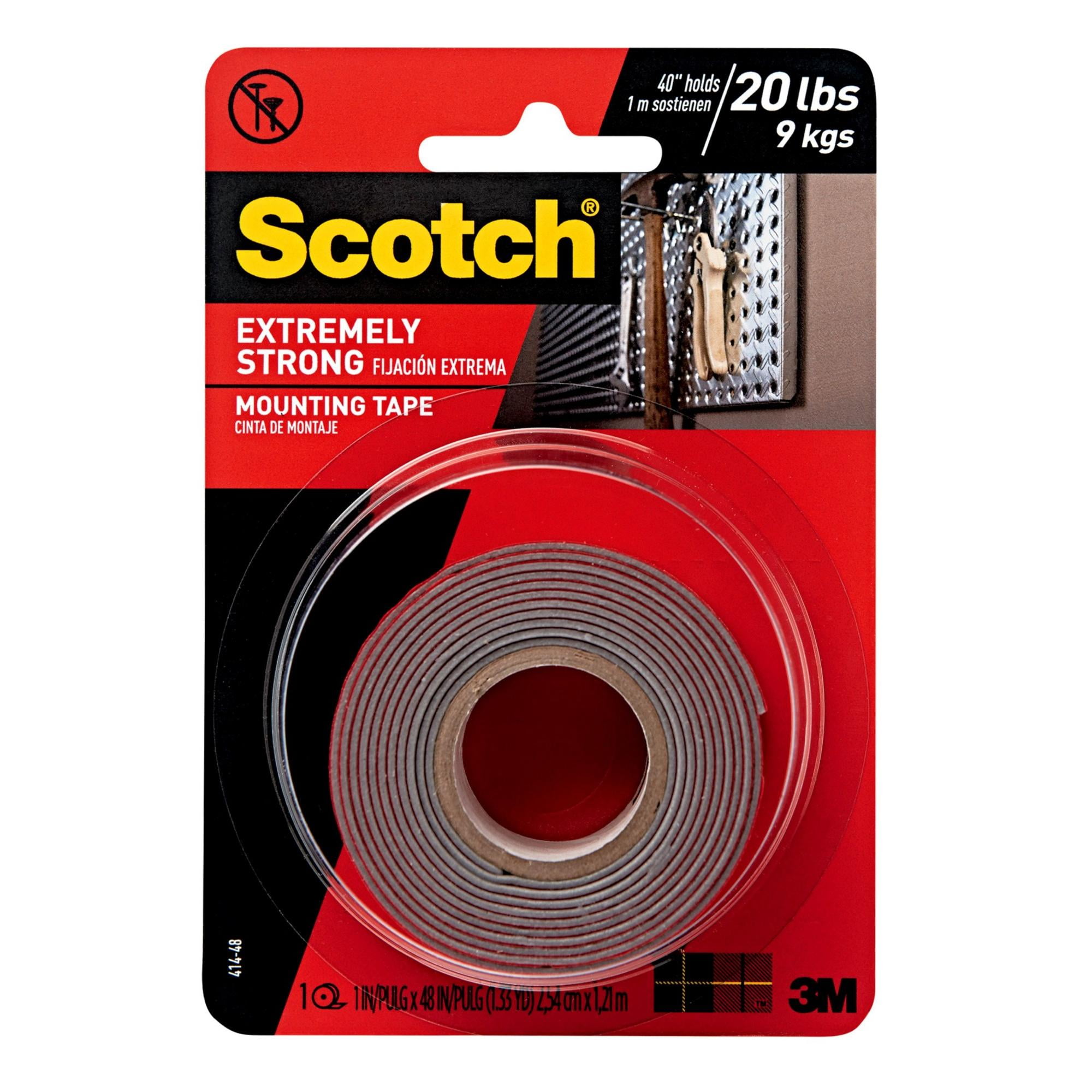Scotch Extremely Strong Mounting Tape, 1 in. x 48 in., Black, 1 Roll