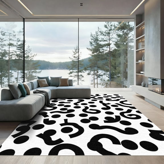 ODIKA 4'x6' Machine Washable Non-Slip Area Rug, Abstract Black High Traffic Rug, Black, 1101197