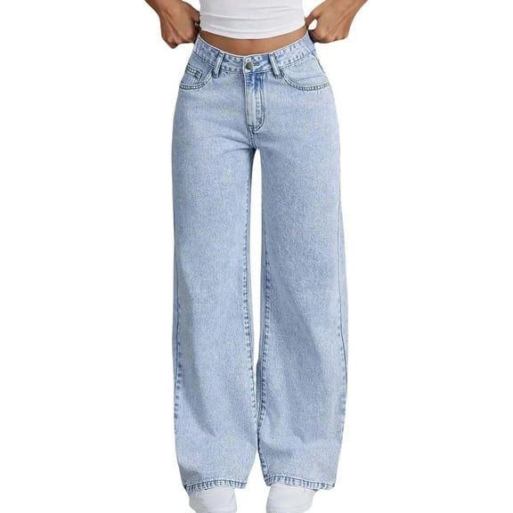 Audhol Straight Leg Jeans for Women, Women's Bowknot Embroidery Jeans Straight Leg Denim Pants Jeans for Women Trendy Blue L