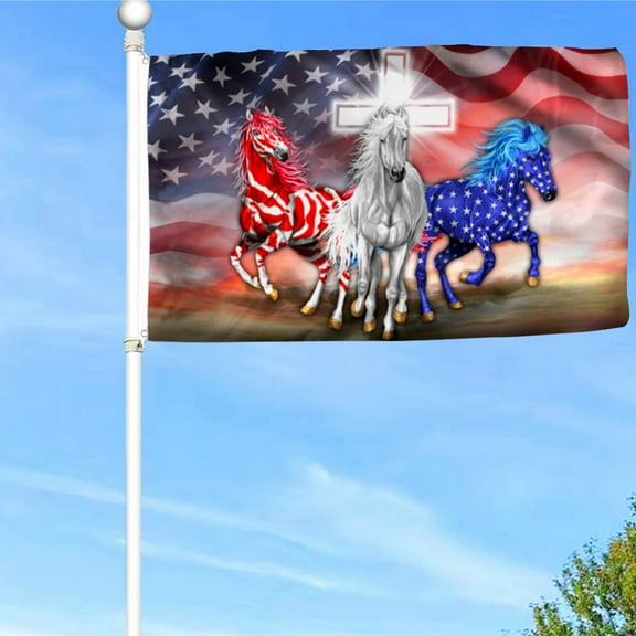 Bayyon Horse American Grommet Flag Patriotic Horse Flag Banner with Grommets 3x5Feet Man cave Decor