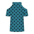 thumbnail image 5 of Staron Summer Tops for Women Off Shoulder Polka Dot Print V Neck Short Sleeve Casual Loose Blouse Shirt, Blue XL, 5 of 5