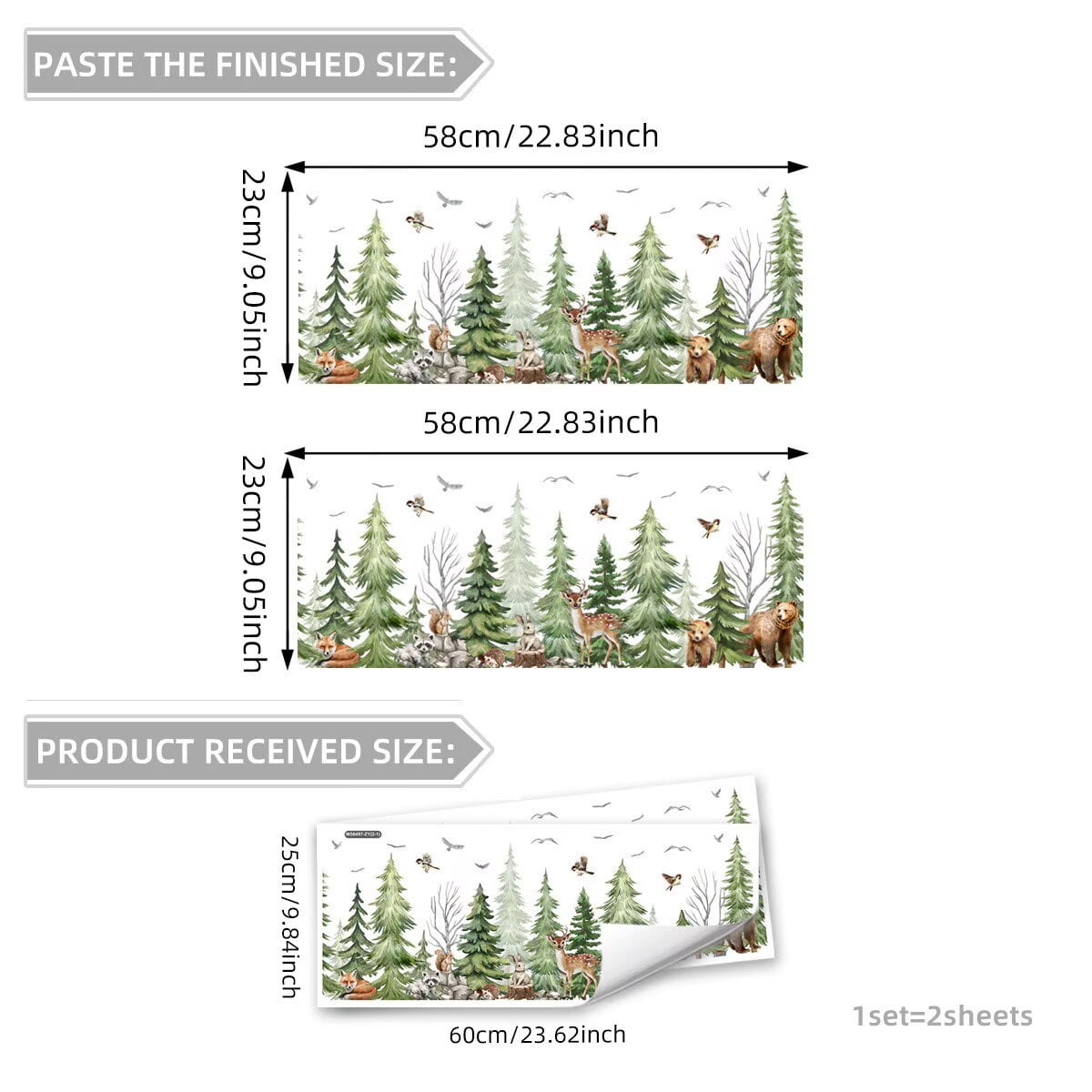 Watercolor Pine Tree Animals Wall Stickers Woodland Forest Tree Fox Deer Bear Wall Decals Peel and Stick Baby Nursery Bedroom Living Room Wall Decor