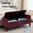 thumbnail image 3 of Storage Ottoman Bench, Velvet Upholstered Footstool for Bedroom and Living Room, Frosted Flannel Seat with Storage, Wooden Legs & Metal Rivets, Purple, 3 of 14