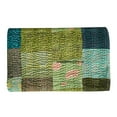 thumbnail image 3 of Vinsan Indian Handmade Silk Patchwork Kantha Quilts Boho Bed Cover Green Color Queen Size 90 x 108 Inches, 3 of 6