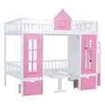 thumbnail image 6 of Full Over Full Bunk Beds with Stairs, Wood Loft Bed with Desk and Seat Can be Turned Into Bunk Bed, Convertible Dorm Bunk Bed with 2 Storage Drawers for Kids Teens (White+Pink), 6 of 9
