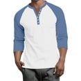 thumbnail image 3 of Hearthz Raglan Sleeve 3/4 Sleeve Tee Shirts for Men Henley V Neck Button Down Mens T Shirt Color Block Big and Tall Mens Jerseys, 3 of 9