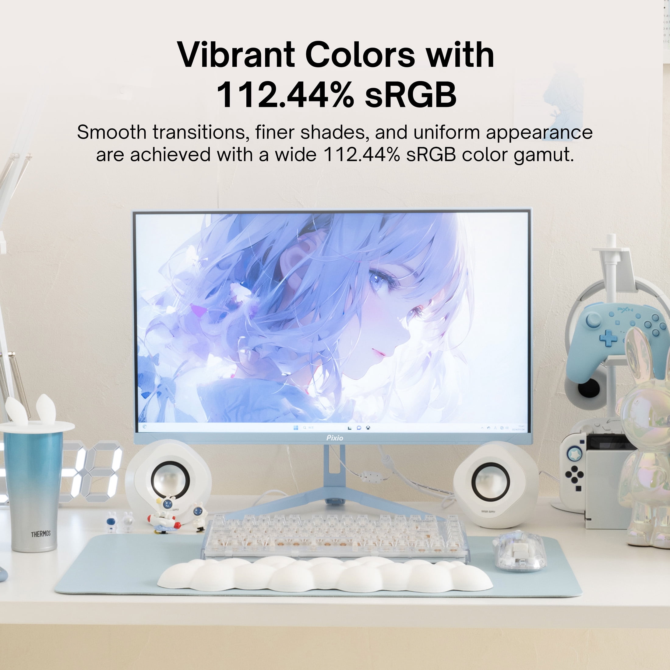 Pixio PX248 Wave Blue 24" Fast IPS FHD 1920 x 1080 200Hz Refresh Rate 1ms GTG Response Time Adaptive Sync Blue Gaming Monitor