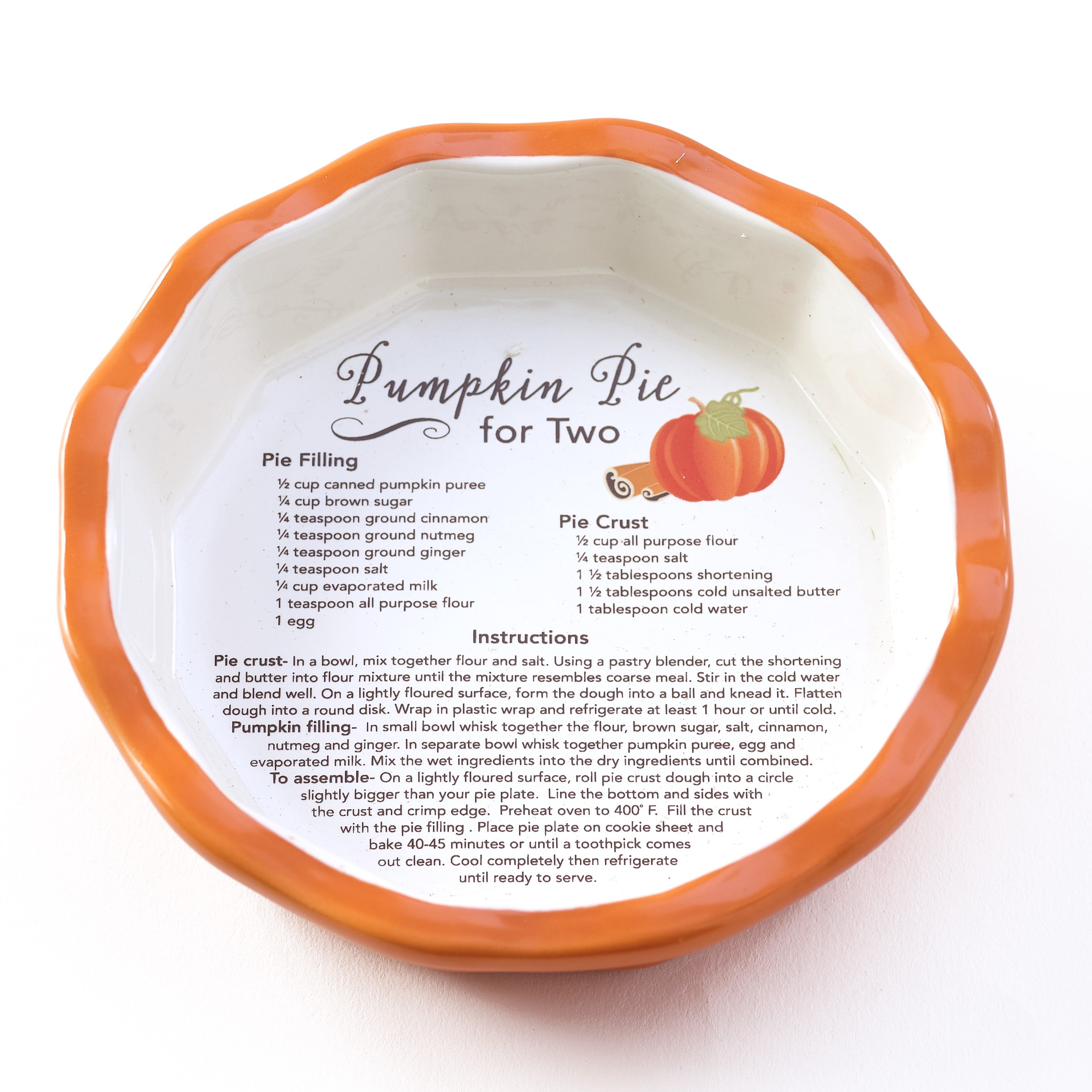 Abbey Gift Pumpkin Mini Pie Plate w Printed Recipe Farmhouse Baking