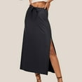 thumbnail image 6 of XIAONU Womens Skirts Elastic Waist Drawstring Long Flowy Ankle Length Skirt Linen Flared Maxi Skirt With Back Slit, 6 of 8