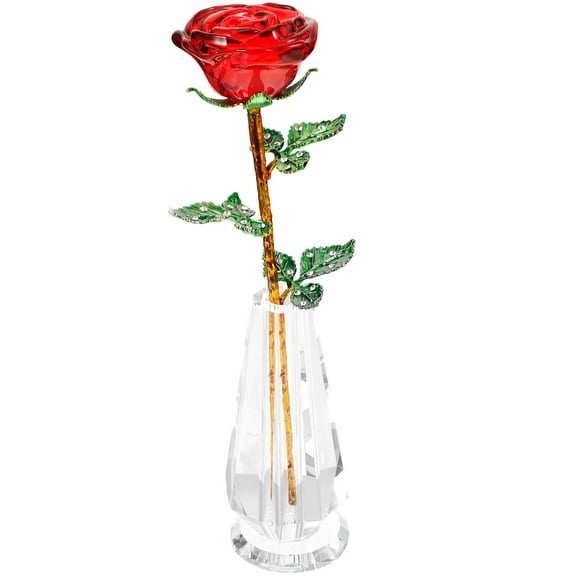 PATKAW 1 Set of Crystal Rose Flower with Vase Crystal Rose Figurine Mothers Day Gift