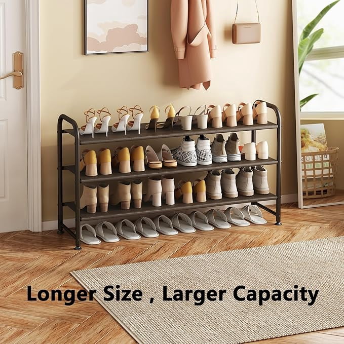 Seamika 3-Tier Metal Shoe Rack for Closet, Wide Shoe Shelf Organizer, Entryway Storage – Brown