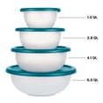 thumbnail image 2 of Mainstays 8 Piece Plastic Covered Bowl Set for Food Prep, Serving & Storage, White Bowls with Teal Lids, BPA-Free, 2 of 12